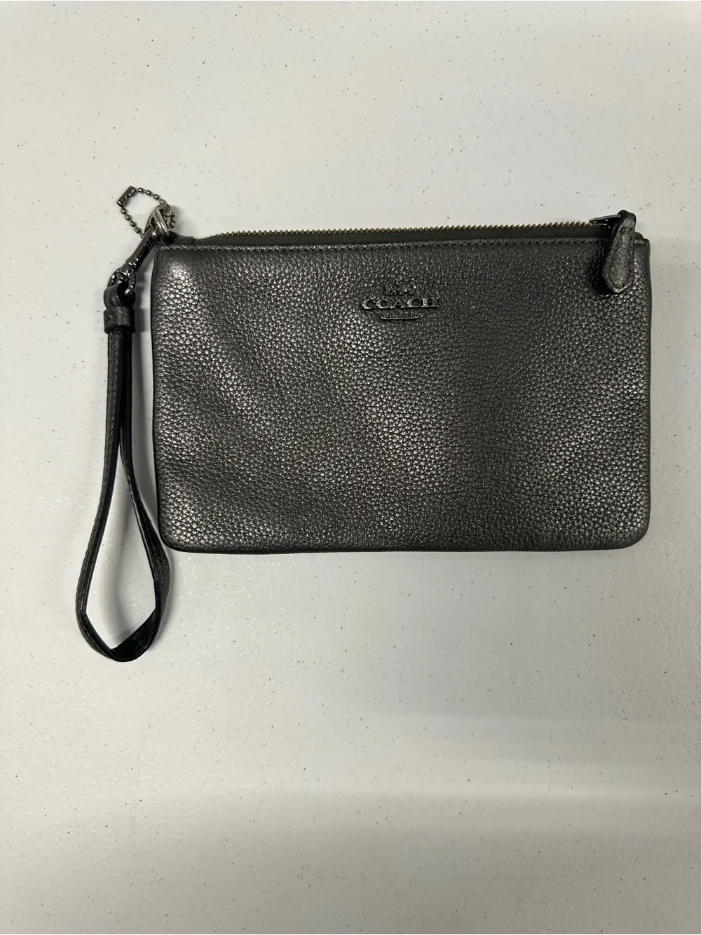 EUC Coach Gunmetal Pebbled Leather Wristlet